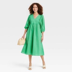 “A New Day” 3/4 Puff Sleeve Eyelet Dress